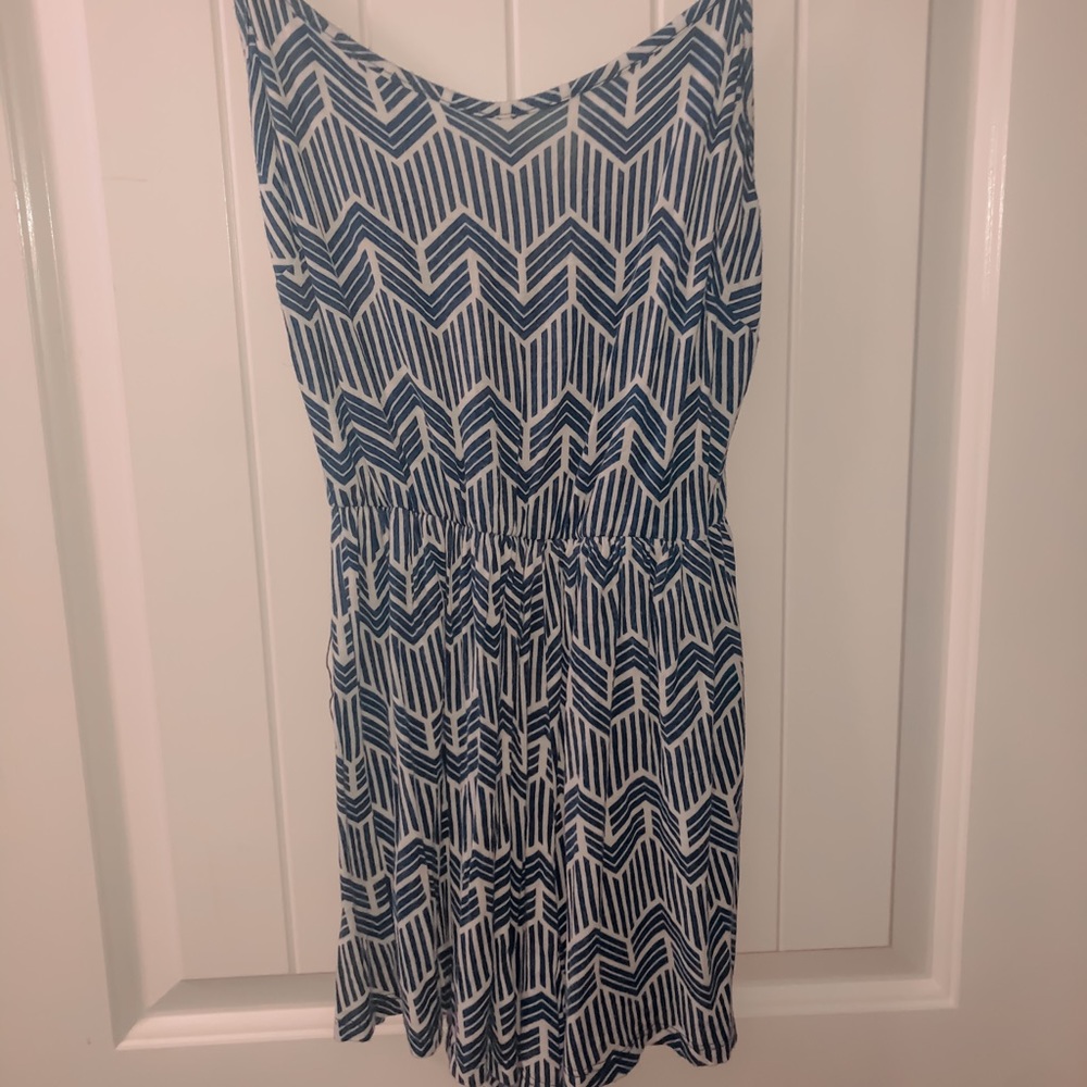 M blue, white chevron, striped romper, beach cover